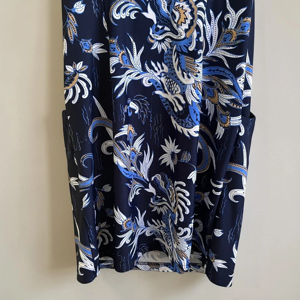 Jude Connally Dress Women's Small Navy Blue Paisley Floral Preppy Vacation